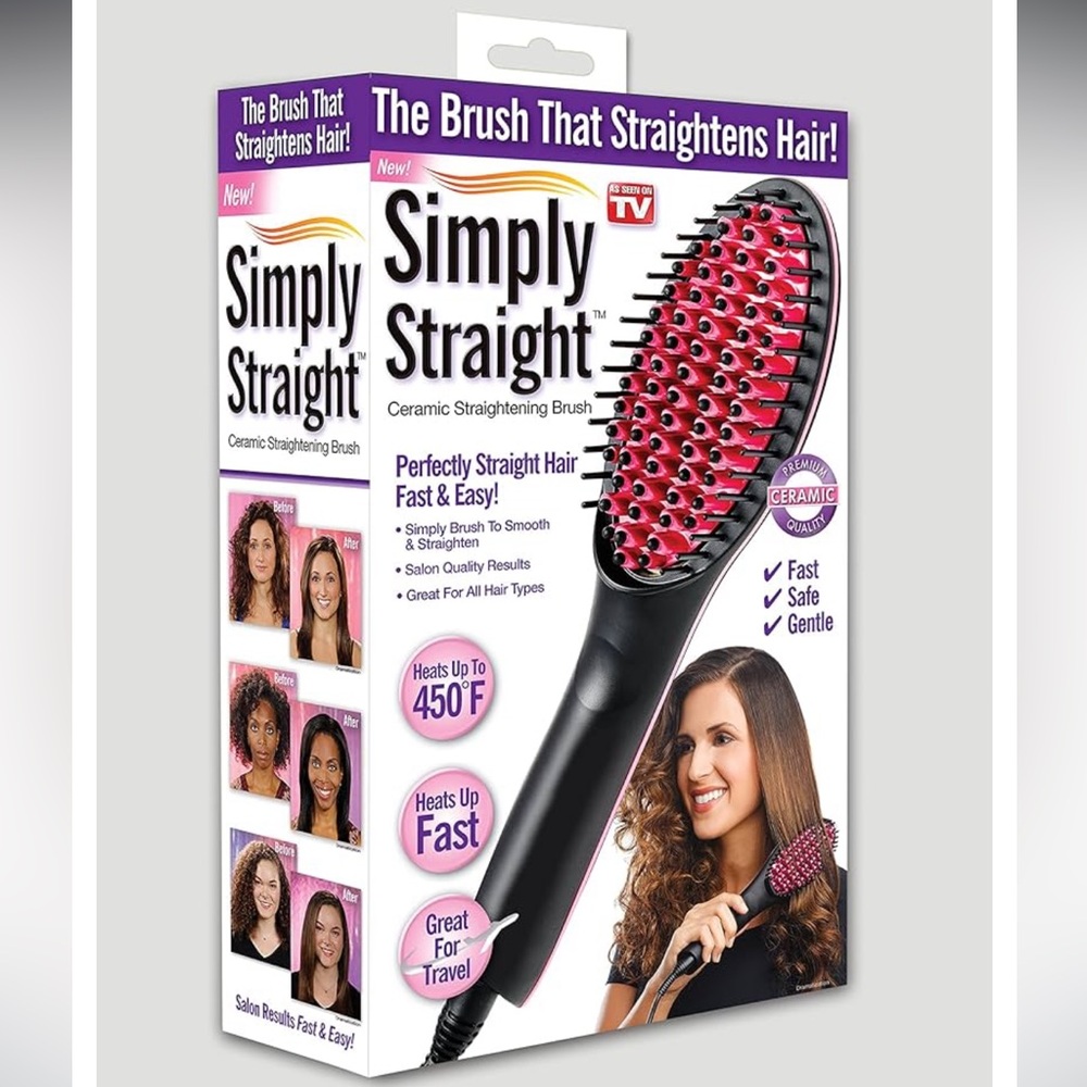 Simply Straight premium ceramic quality straightening brush fast heat LCD travel